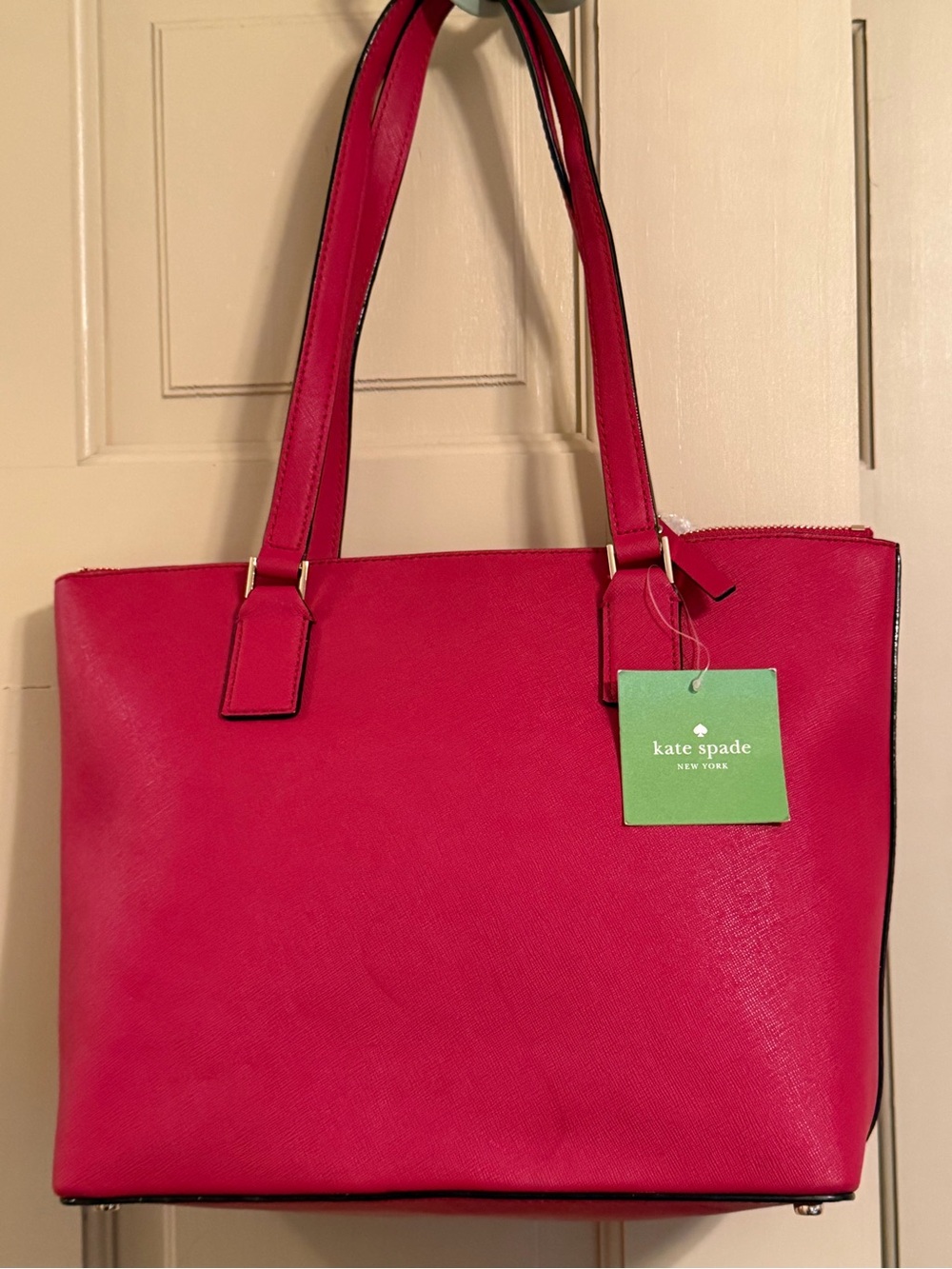 kate spade Red Saffiano Tote with Gold Logo